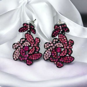 Shades of Pink Pierced Floral Rhinestone Earrings